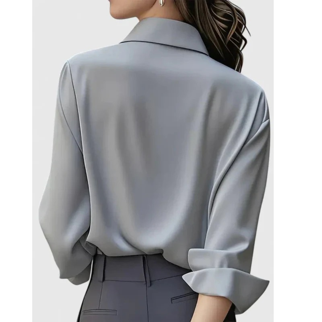 Women’s Satin-Look Shirt Blouse – Tailored Long-Sleeve Style for Office and Smart Casual Wear