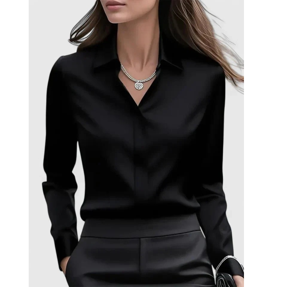 Women’s Satin-Look Shirt Blouse – Tailored Long-Sleeve Style for Office and Smart Casual Wear