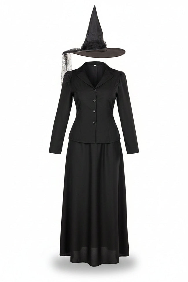 Women's Black Witch Jacket Skirt and Hat Halloween Costume