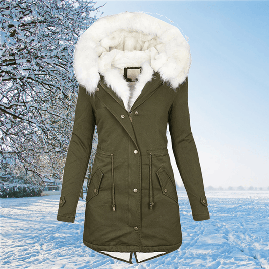 Women’s Fur-Trim Hooded Winter Parka – Waterproof Longline Layer for Cold-Weather Wear