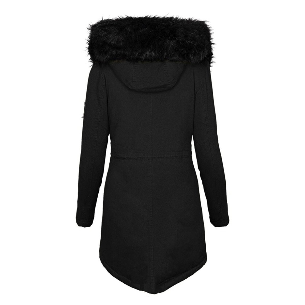 Women’s Faux-Fur Trimmed Winter Parka – Drawstring Waist Coat with Zipped Utility Pockets
