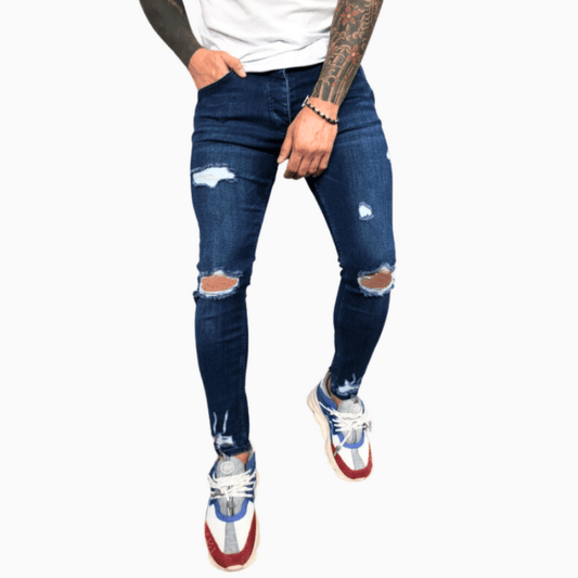 Men’s Ripped Skinny Jeans – Close-Fit Stretch Denim with Distressed Knees and Raw-Edge Details