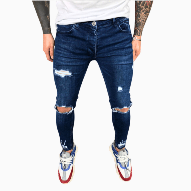 Men’s Ripped Skinny Jeans – Close-Fit Stretch Denim with Distressed Knees and Raw-Edge Details