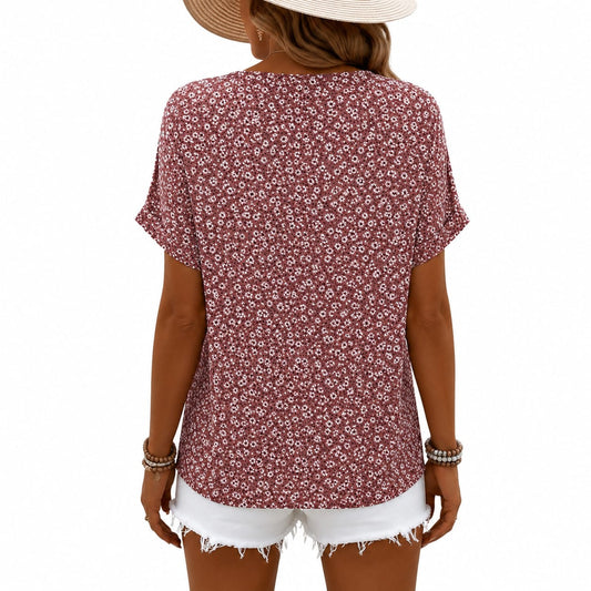 Women’s Cotton Printed Blouse – Relaxed Short-Sleeve Summer Top for Everyday Wear