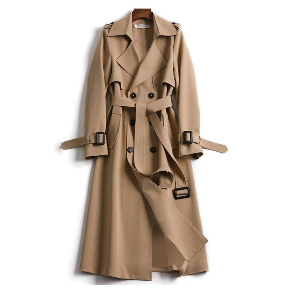 Women’s Oversized Double-Breasted Trench Coat – Belted Relaxed-Fit Coat with Wide Lapels and Tie Cuffs