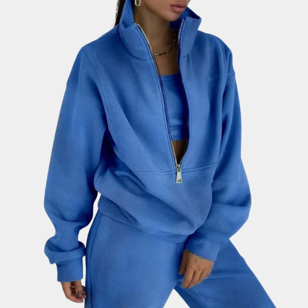 Women’s Oversized Half-Zip Jogging Set – High-Neck Sweatshirt and Cuffed Joggers for Relaxed Everyday Wear
