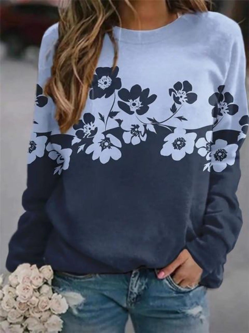 Women’s Floral Colour-Block Sweatshirt – Fitted Crew-Neck Pullover for Casual Everyday Styling