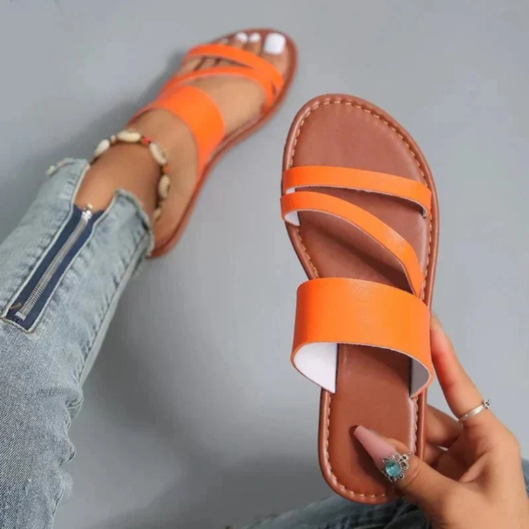 Women’s Flat Multi-Strap Sandals – Easy Summer Slip-On Shoes for Daily Wear