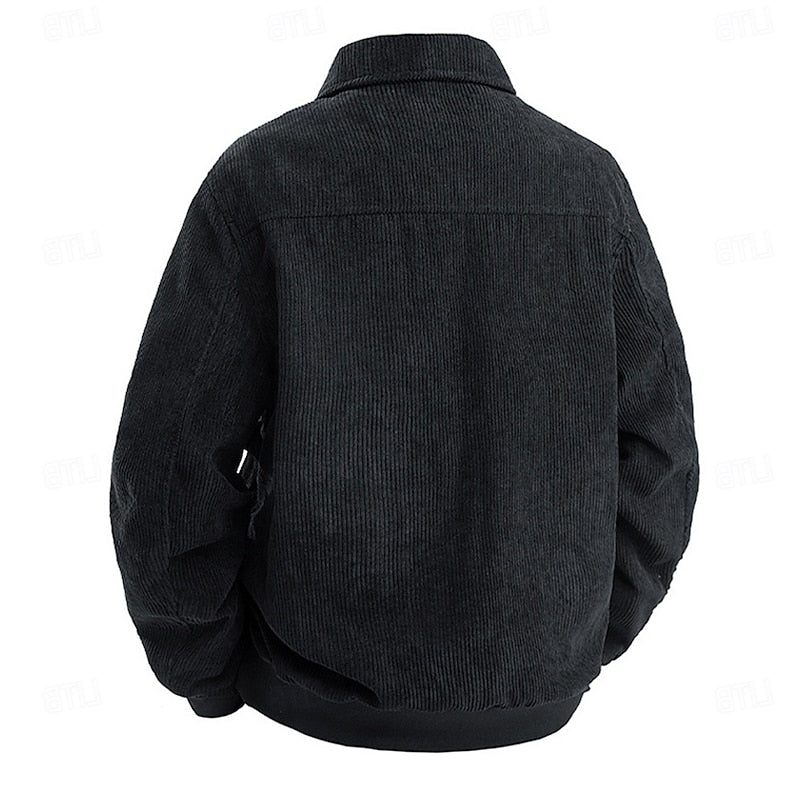 Men’s Corduroy Utility Jacket – Full-Zip Shirt-Collar Layer with Flap Pockets for Casual Transitional Wear