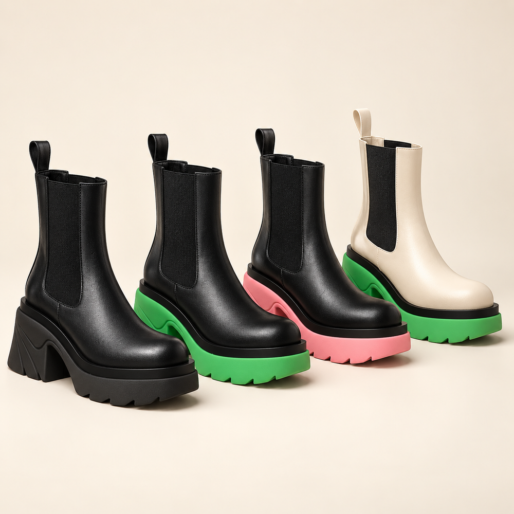 Women's chunky Chelsea boots in all available colour combinations