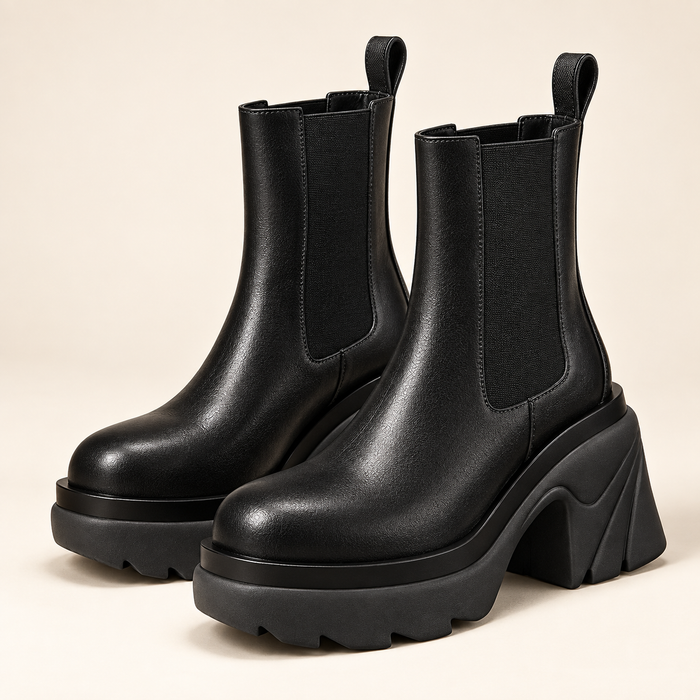 Women's chunky Chelsea boots in black with black lug sole - studio hero