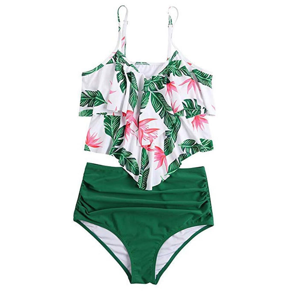 Women’s High-Waisted Bikini Set – Ruffle Cami Top with Leopard-Print Bottoms for Summer Swimwear
