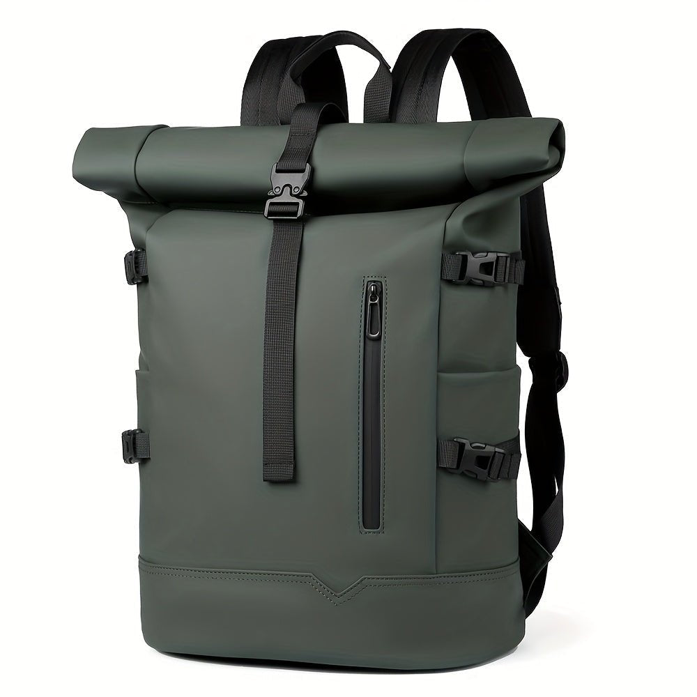 Men’s Roll-Top Backpack – Water-Resistant Travel Bag with Adjustable Straps and Buckle Closure