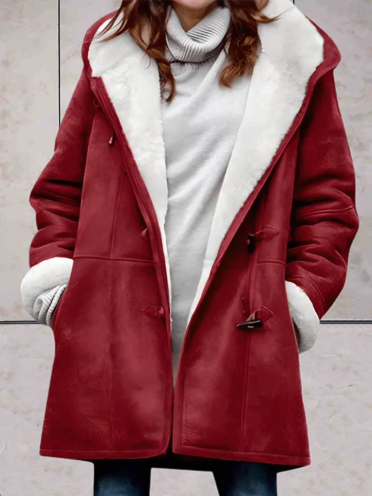 Women’s Sherpa-Lined Hooded Duffle Coat – Warm Toggle-Front Winter Layer for Everyday Cold-Weather Wear
