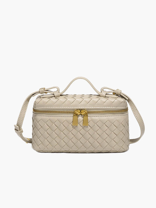 Women’s Woven Box Handbag – Compact Top-Handle Crossbody Bag with Gold Zip for Day and Evening Wear