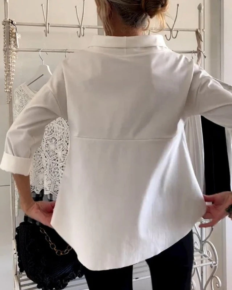 Women’s Boat-Neck Blouse – Relaxed Three-Quarter Sleeve Top for Everyday and Office Wear