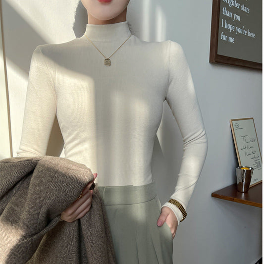 Women’s Fine-Rib Mock-Neck Sweater – Slim Long-Sleeve Essential for Autumn Layering