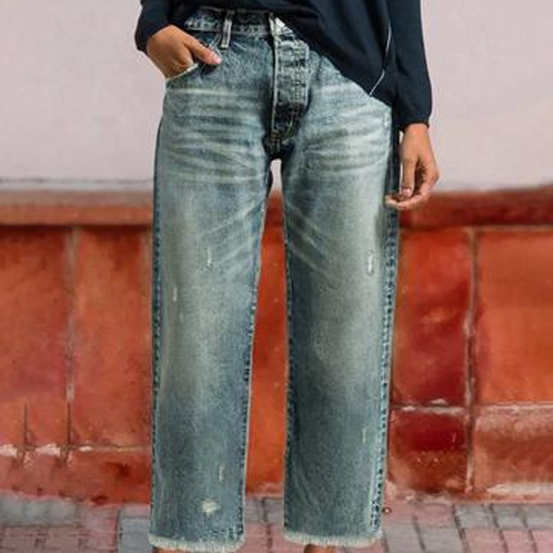Women’s High-Waist Jeans – Straight-Leg Cropped Jeans in Faded Wash
