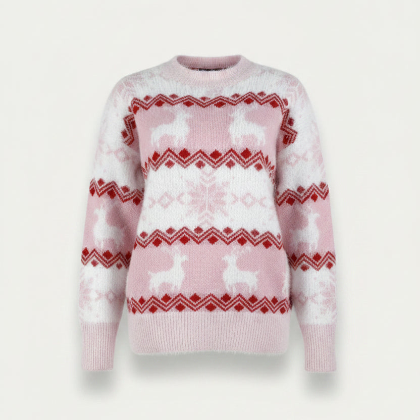 Women’s Reindeer Fair Isle Sweater – Cosy Christmas Knit for Winter Wear