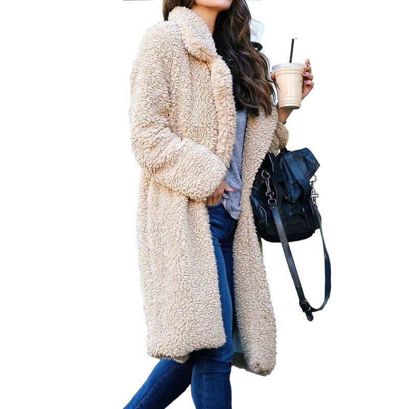 Women’s Longline Teddy Coat – Open-Front Sherpa Jacket with Relaxed Fit for Cold-Weather Layering