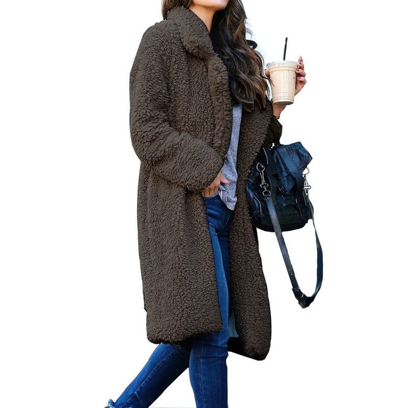 Women’s Longline Teddy Coat – Open-Front Sherpa Jacket with Relaxed Fit for Cold-Weather Layering