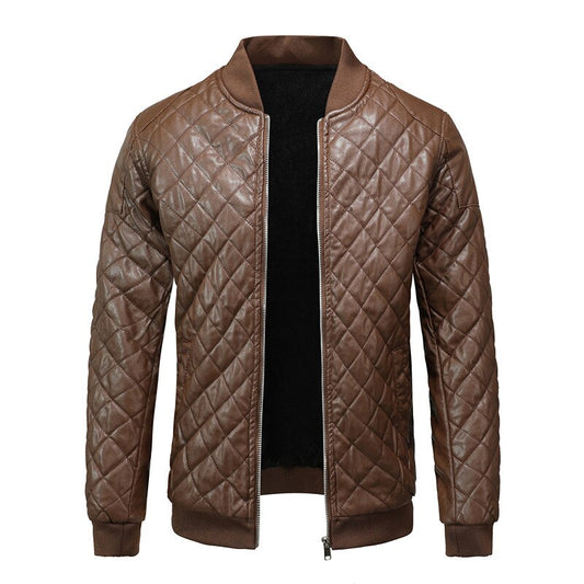 Men’s Diamond-Quilted Bomber Jacket – Refined Zip-Up Layer for Smart Casual Wear