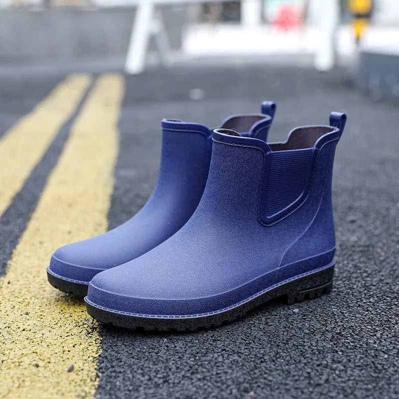 Men’s Waterproof Chelsea Rain Boots – Slip-On Ankle Design with Elastic Side Panels and Treaded Sole