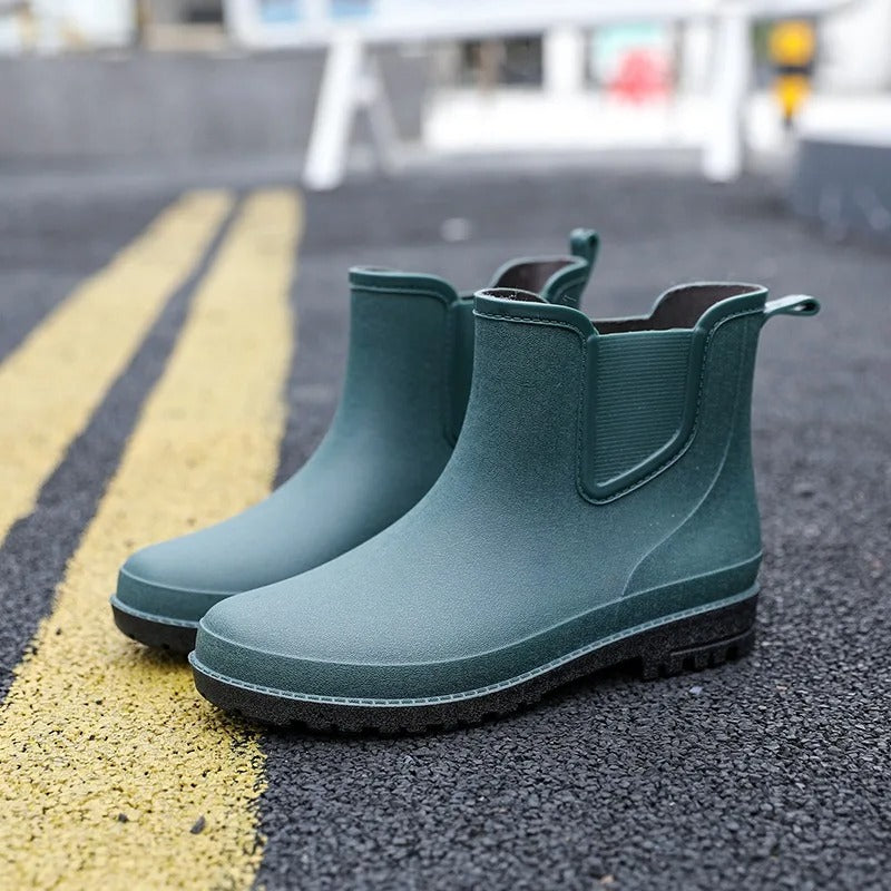 Men’s Waterproof Chelsea Rain Boots – Slip-On Ankle Design with Elastic Side Panels and Treaded Sole