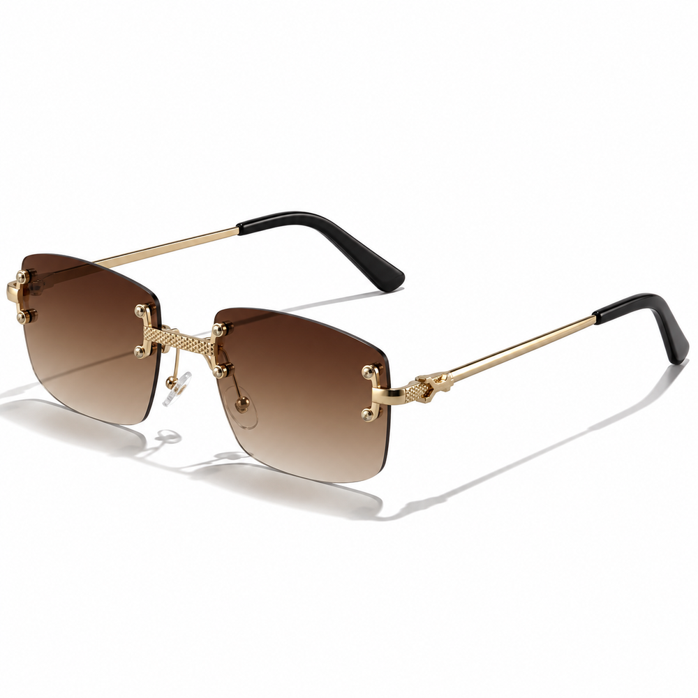 Men’s Rimless Metal Sunglasses – Modern Square Eyewear for Travel and Everyday Wear
