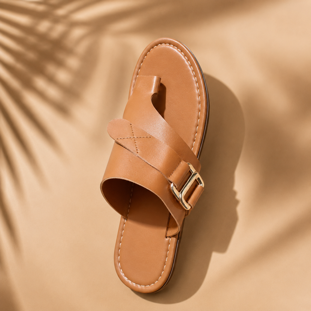 Women’s Buckle Toe-Loop Sandals – Flat Summer Slides for Everyday Wear