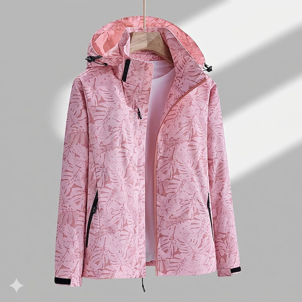 Women’s Waterproof Hooded Rain Jacket – Zip-Up Outdoor Coat with Detachable Hood and Secure Pockets