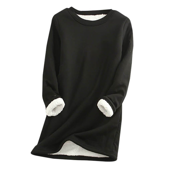 Women’s Longline Fleece Sweatshirt – Soft Crew-Neck Pullover for Cosy Autumn Layering