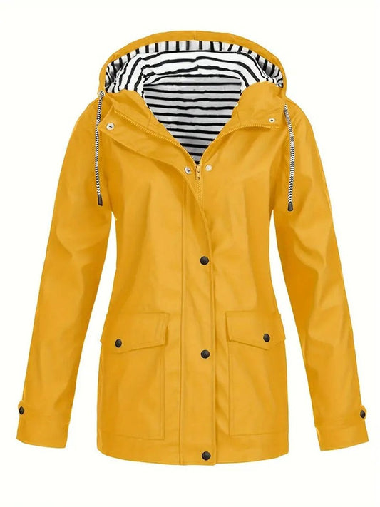 Women’s Raincoat – Waterproof Hooded Coat with Striped Lining