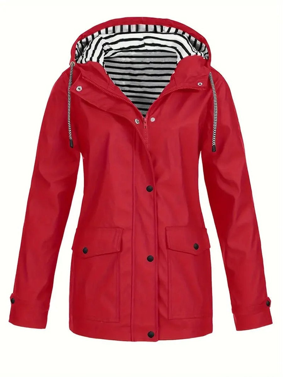 Women’s Raincoat – Waterproof Hooded Coat with Striped Lining