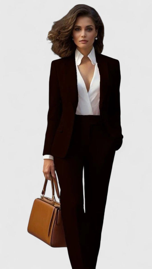 Women’s Two-Piece Suit Set – Single-Button Blazer with Straight Trousers