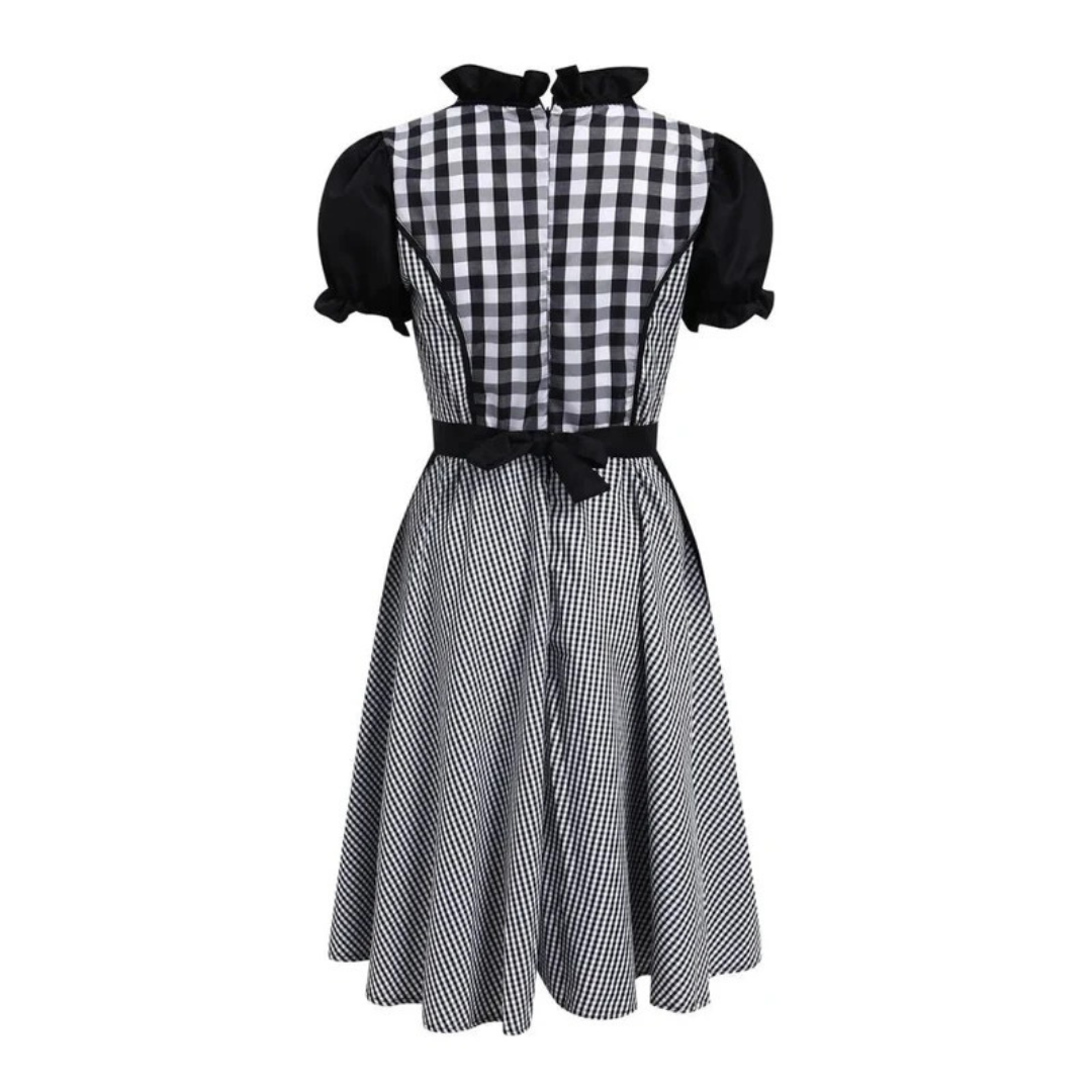 Women’s Ruffled Oktoberfest Dirndl – Puff Sleeve Folk Dress with Lace-Up Bodice