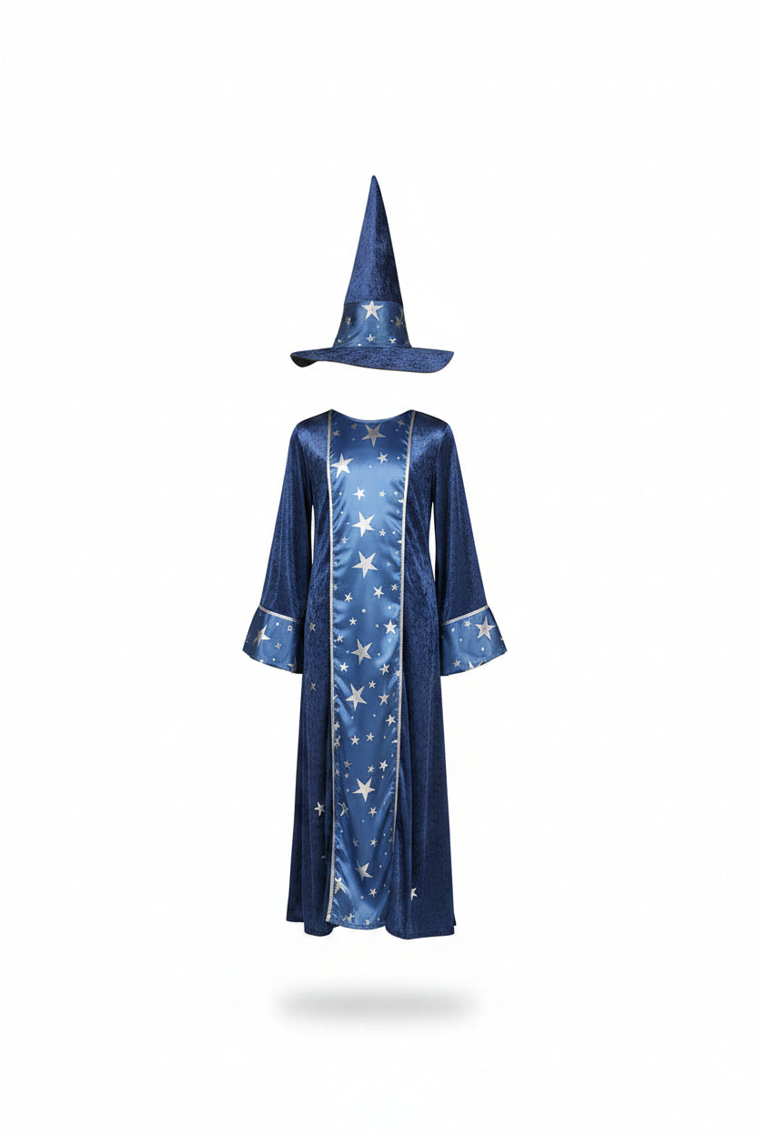 Children's Blue Star Wizard Robe and Hat Halloween Costume