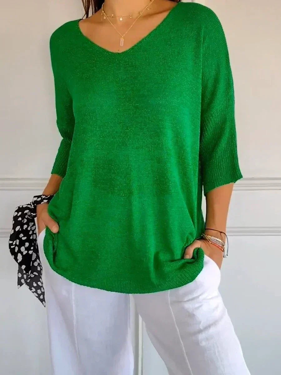 Women’s Relaxed V-Neck Knit Top – Lightweight Longline Layer for Everyday Styling