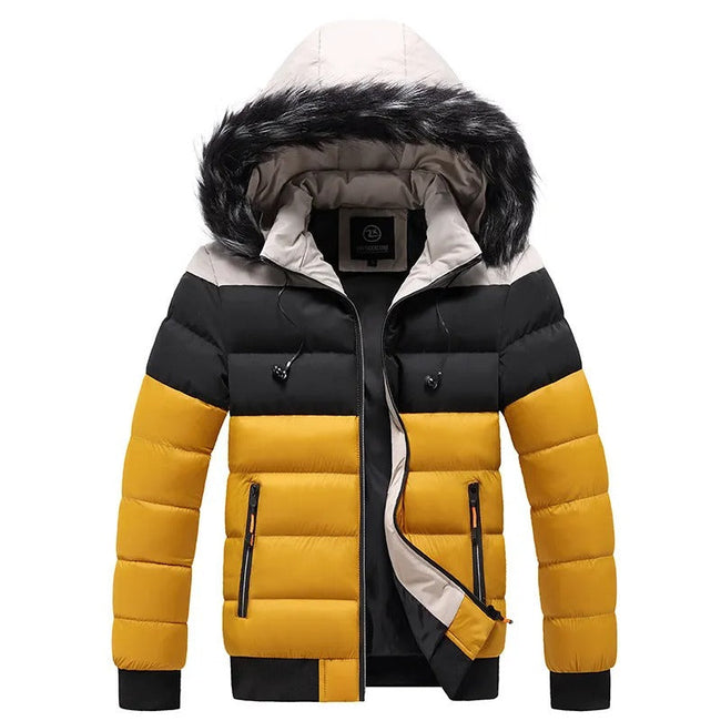 Men’s Fur-Trim Hooded Thermal Down Puffer Jacket – Insulated Winter Outerwear for Everyday and Outdoor Cold-Weather Wear