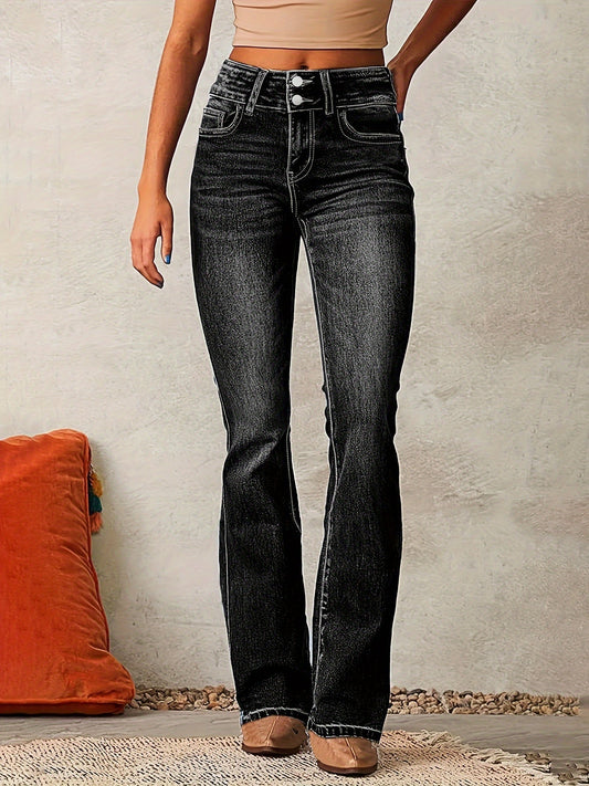 Women’s High-Waist Flared Jeans – Retro Denim Trousers for Casual Everyday Wear