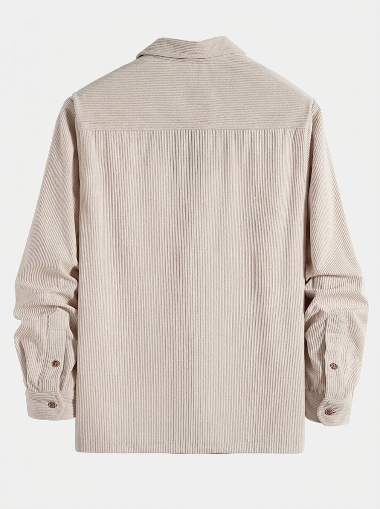 Men’s Corduroy Long-Sleeve Shirt and Shorts Set – Textured Transitional Casualwear