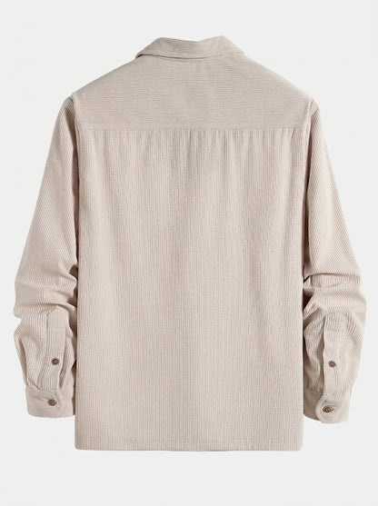 Men’s Corduroy Long-Sleeve Shirt and Shorts Set – Textured Transitional Casualwear