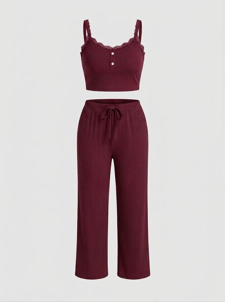 Women’s Ribbed Camisole and Lounge Trousers Set – Relaxed Two-Piece Homewear