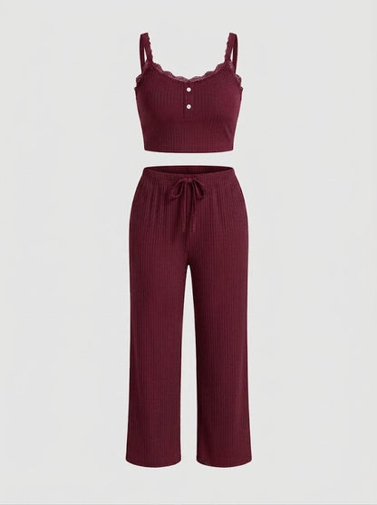 Women’s Ribbed Camisole and Lounge Trousers Set – Relaxed Two-Piece Homewear
