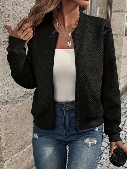 Women’s Textured Zip-Up Cardigan – Relaxed Knit Layer for Everyday and Travel Wear