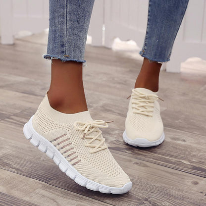 Women’s Lightweight Knit Sneakers – Breathable Lace-Up Trainers with Flexible Segmented Sole for Everyday Wear
