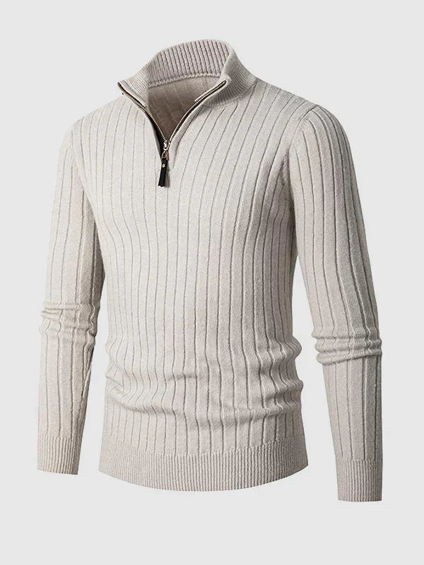 Men’s Ribbed Quarter-Zip Sweater – Slim Stand-Collar Knit for Smart Casual Wear