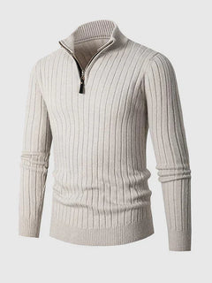 Men’s Ribbed Quarter-Zip Sweater – Slim Stand-Collar Knit for Smart Casual Wear