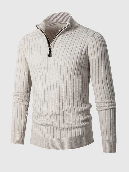 Men’s Ribbed Quarter-Zip Sweater – Slim Stand-Collar Knit for Smart Casual Wear
