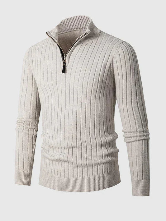 Men’s Ribbed Quarter-Zip Sweater – Slim Stand-Collar Knit for Smart Casual Wear
